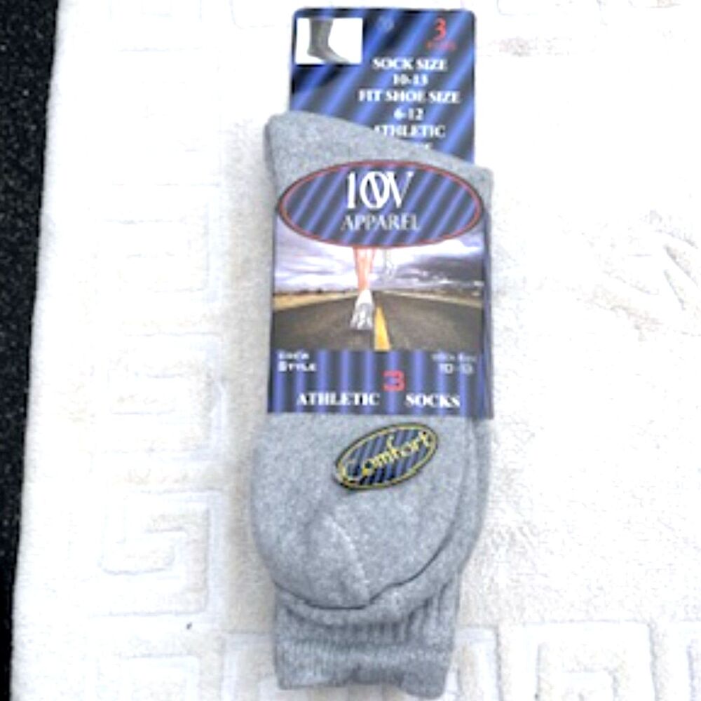 Size 10-13 Shoe - Shoe Size 6-12 Athletic Crew Style Socks . {3} Pair Sleeve